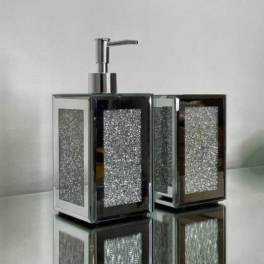 Square Soap Dispenser and Toothbrush Holder in Gift Box Silver